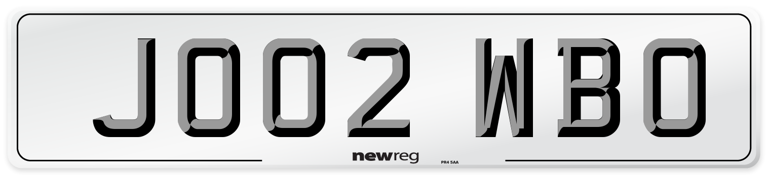 JO02 WBO Number Plate from New Reg